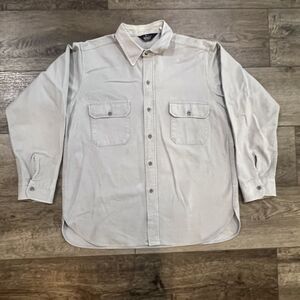 Vintage 80s Woolrich Button Front Work Shirt Utility Chore Light Gray USA Large